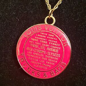 Brand new upcycled Louis Vuitton pink and Gold  trunks & bags Medallion Necklace